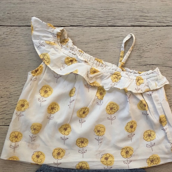 One Shoulder Top and Denim Ruffle Bloomers - Picture 2 of 7